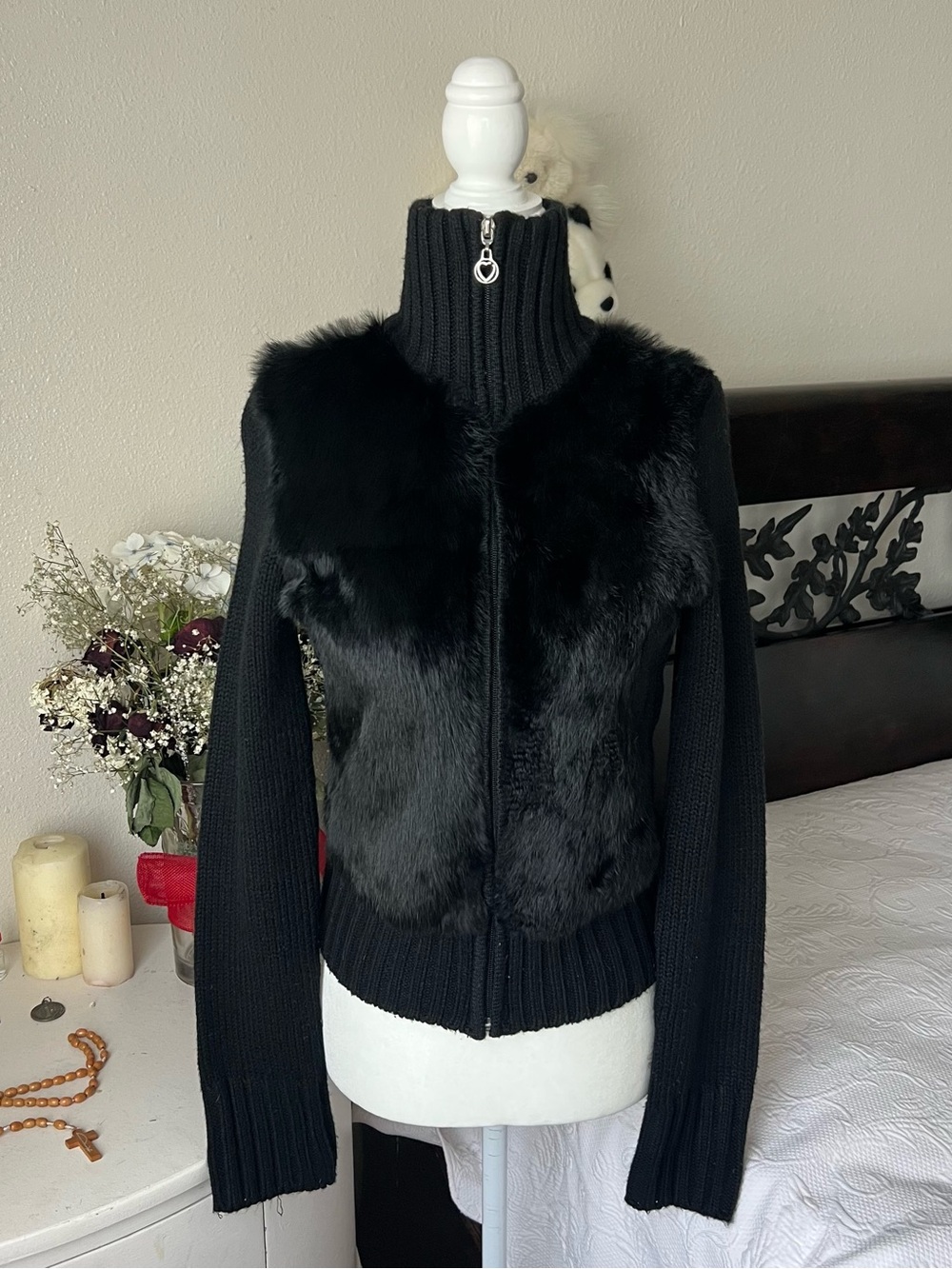 stunning y2k authentic rabbit fur jacket